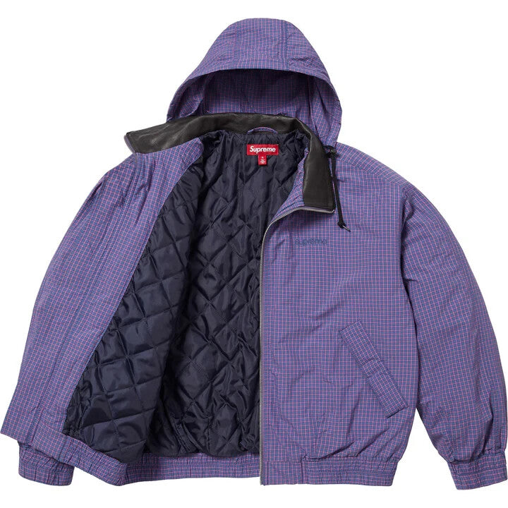 Supreme Leather Collar Utility Jacket Blue Plaid