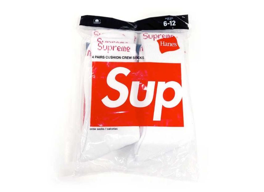 Supreme Hanes Crew Socks (4 Pack) White