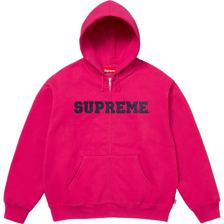 Supreme Collegiate Applique Zip Up Hooded Sweatshirt Fuchsia