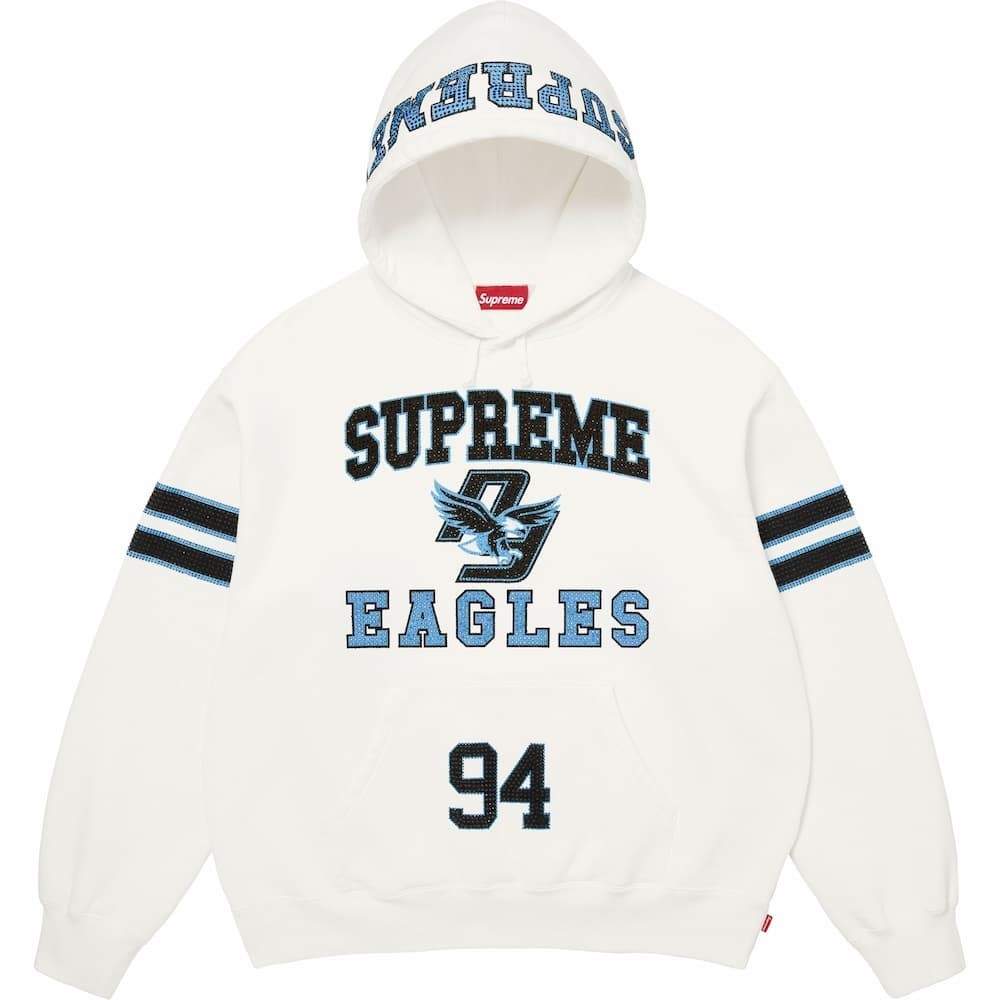 Supreme Rhinestone Eagle Hooded Sweatshirt White