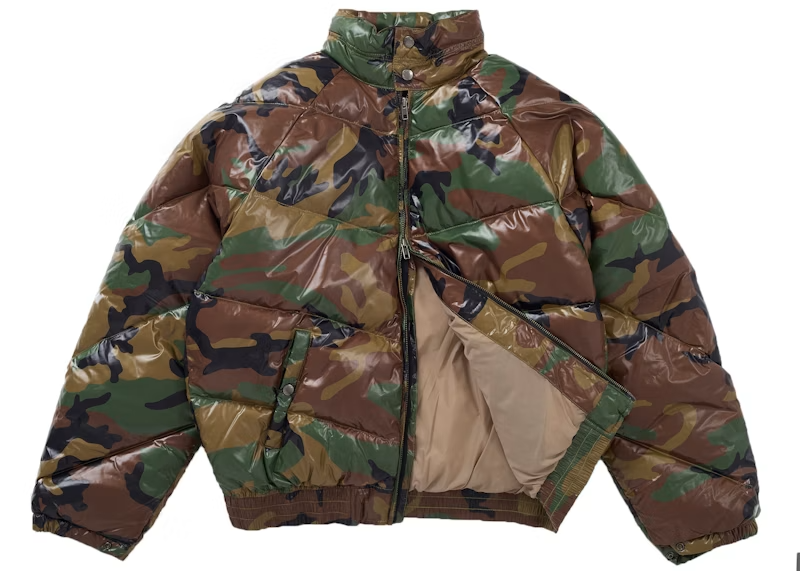 Supreme x Schott Glossy Lightweight Down Puffer Jacket Woodland Camo