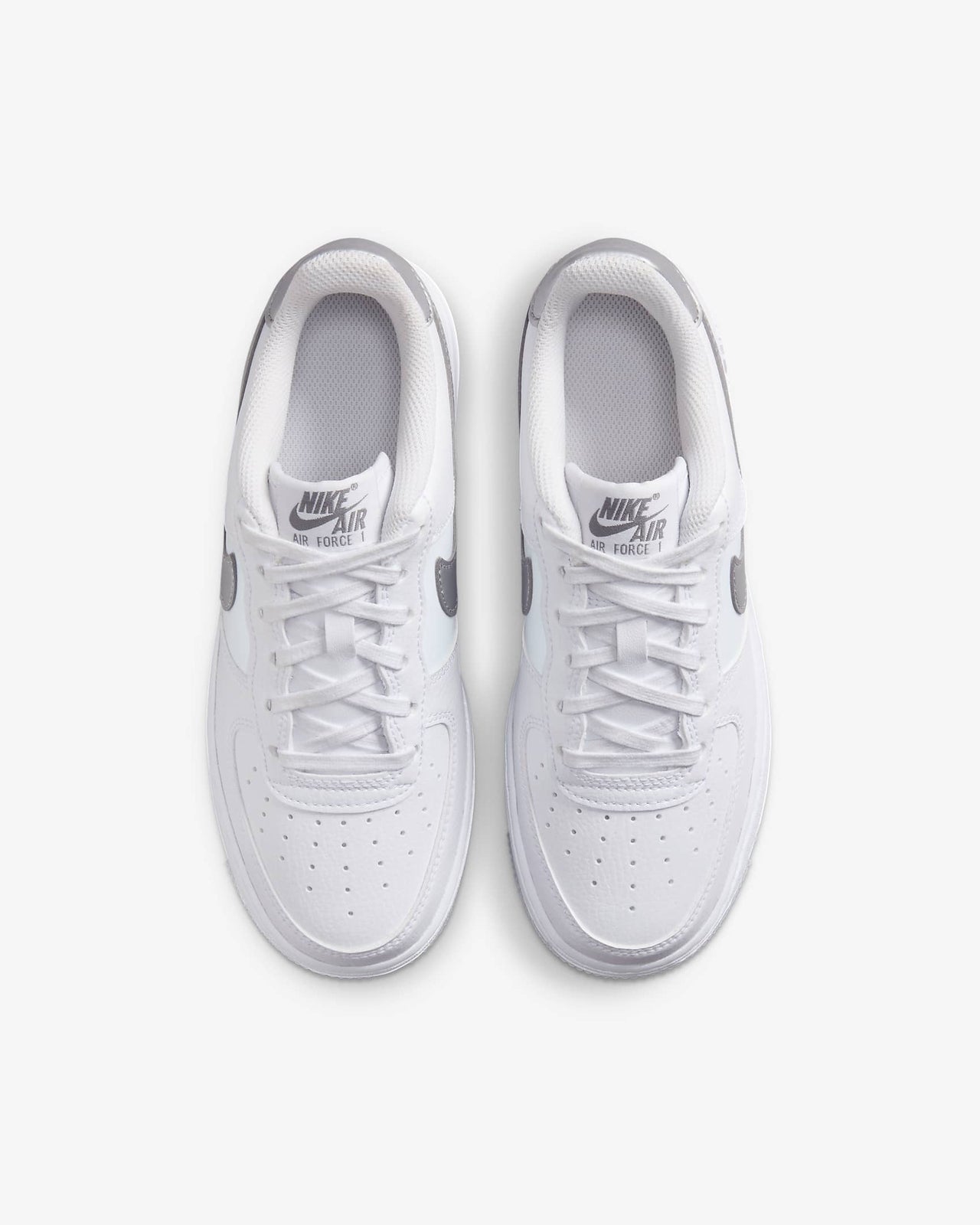 FV3981-100 Nike GS Air Force 1 White Pure Platinum Football Grey Metallic Silver