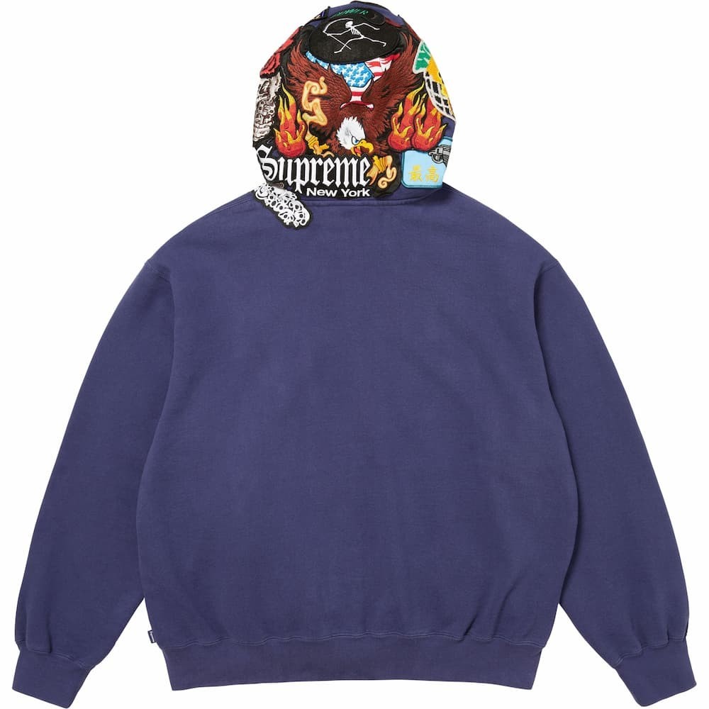 Supreme Patches Zip Up Hooded Sweatshirt Washed Navy