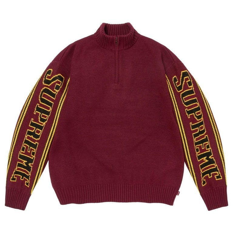 Supreme Jacquard Sleeve Half Zip Sweater Burgundy