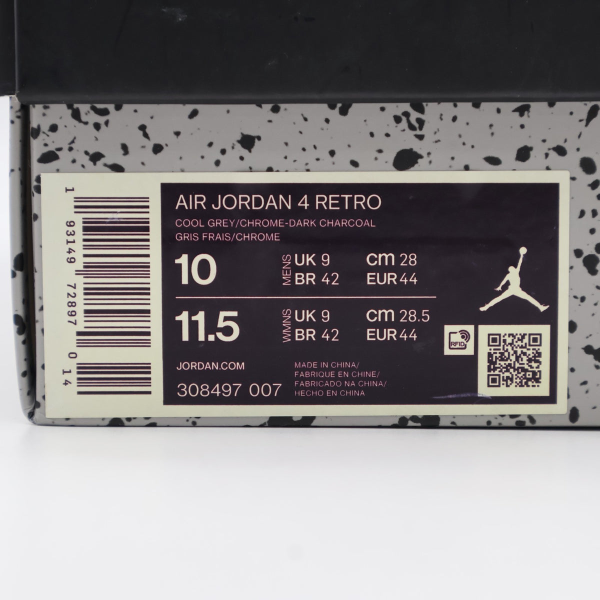 308497-007 Nike Air Jordan 4 Retro Cool Grey Chrome Dark Charcoal White Steel