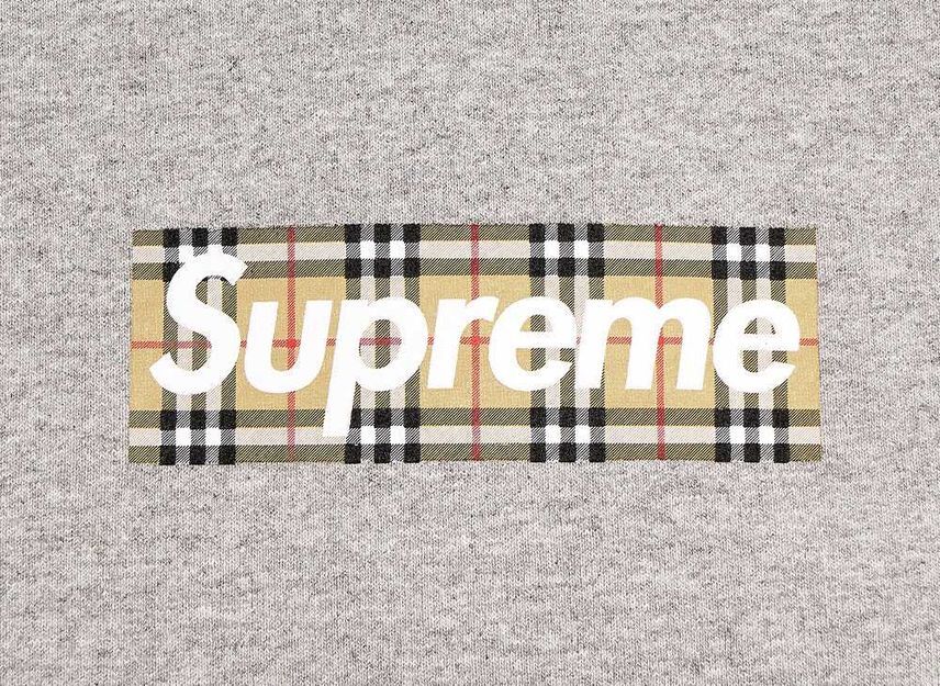 Supreme Burberry Box Logo Hooded Sweatshirt Heather Grey
