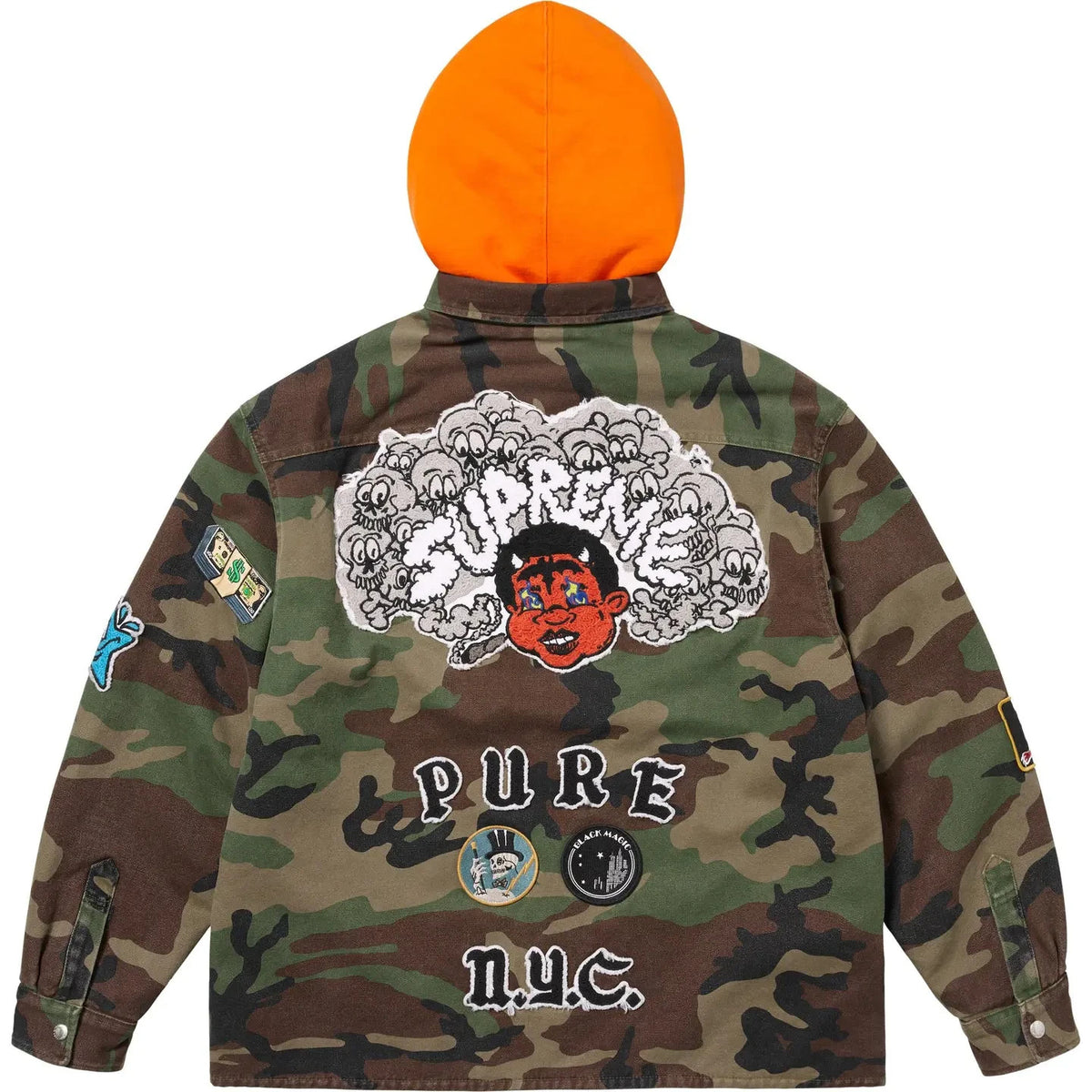 Supreme Patches Hooded Zip Up Shirt Woodland Camo