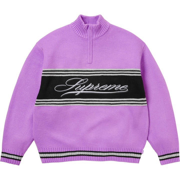 Supreme Script Stripe Half Zip Sweater Purple