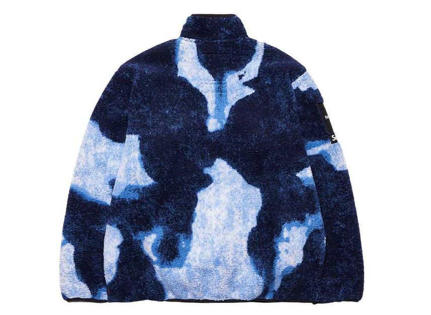 Supreme The North Face Bleached Denim Print Fleece Jacket Indigo