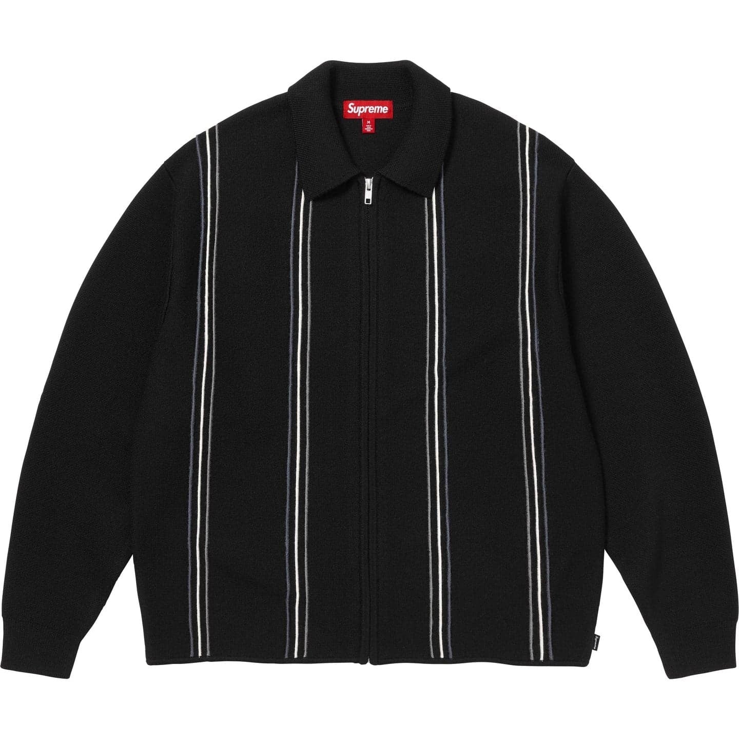 Supreme Stripe Zip Up Polo Sweater Black