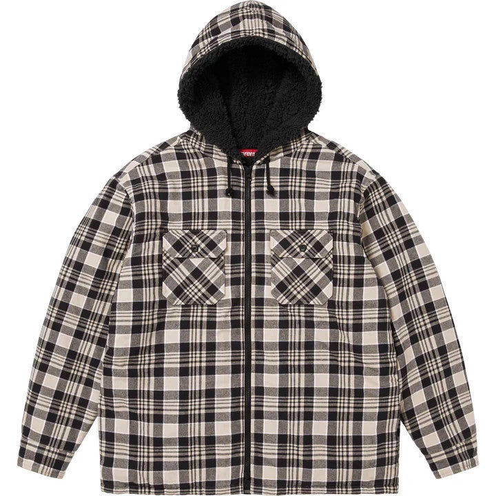 Supreme Lined Zip Up Hooded Flannel Shirt Black