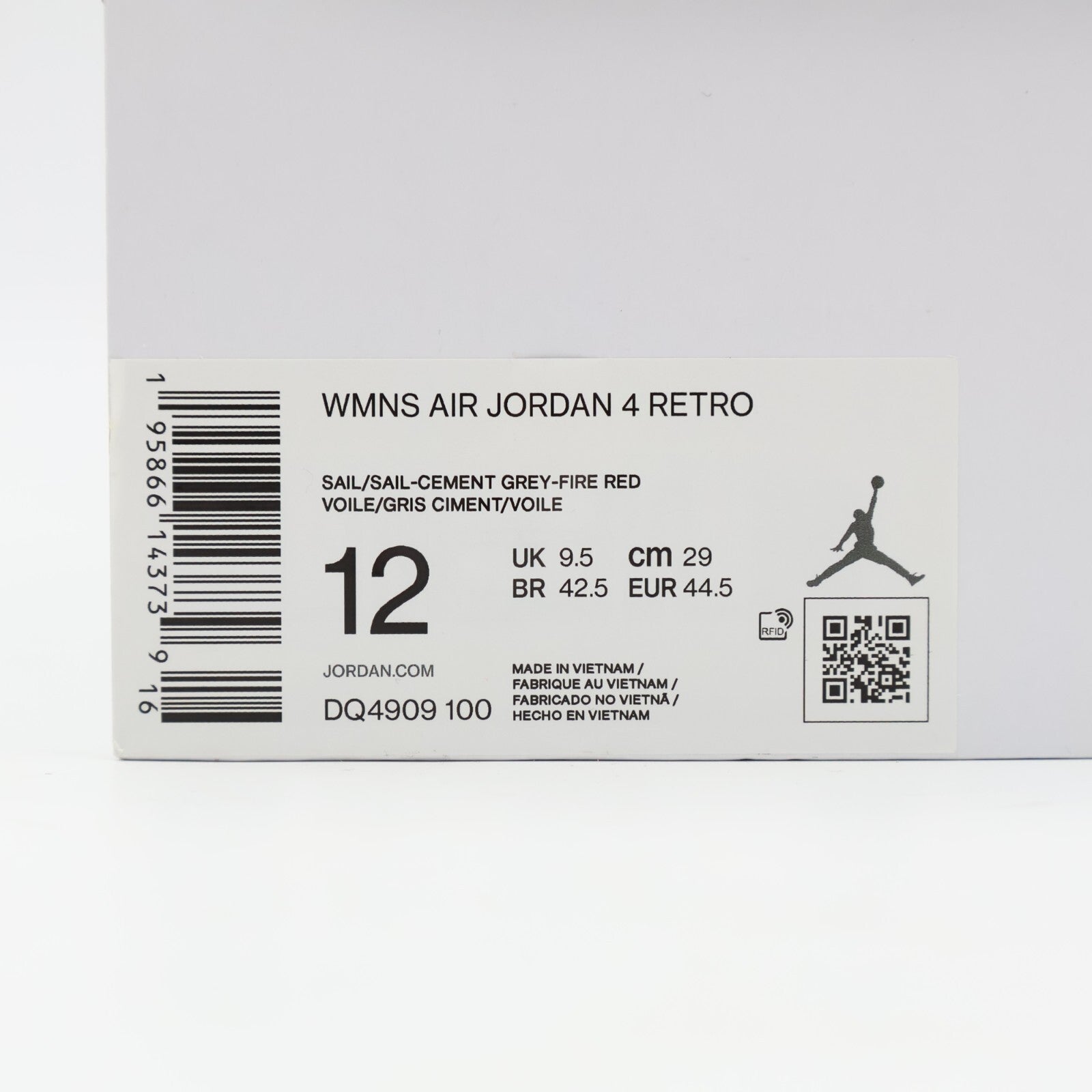 DQ4909-100 Nike Air Jordan 4 Sail Blank Canvas Cement Grey Fire Red (Women's)