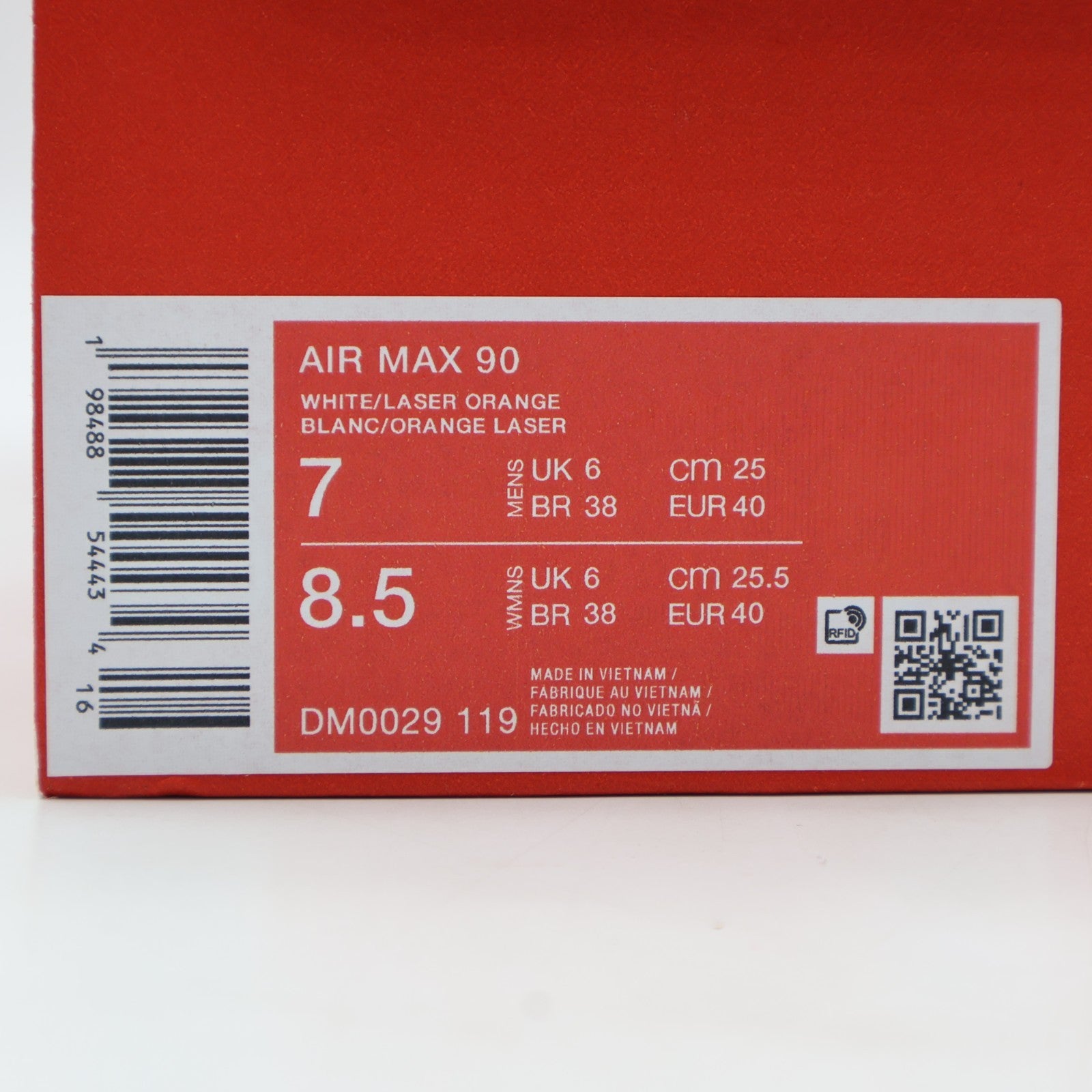 DM0029-119 Nike Air Max 90 White College Grey Vast Grey Laser Orange (Men's)