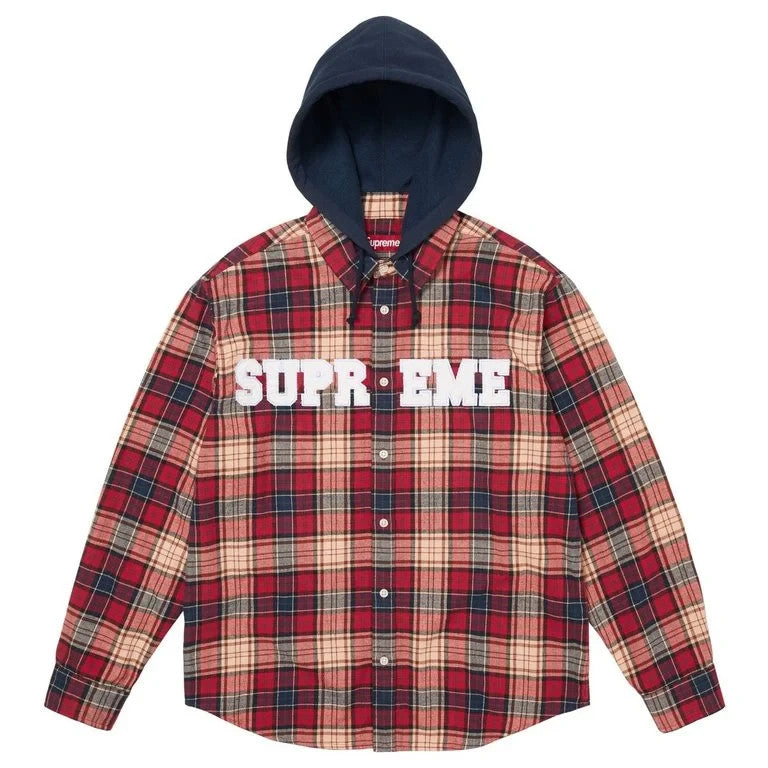 Supreme AppliquÃ© Hooded Flannel Shirt Red