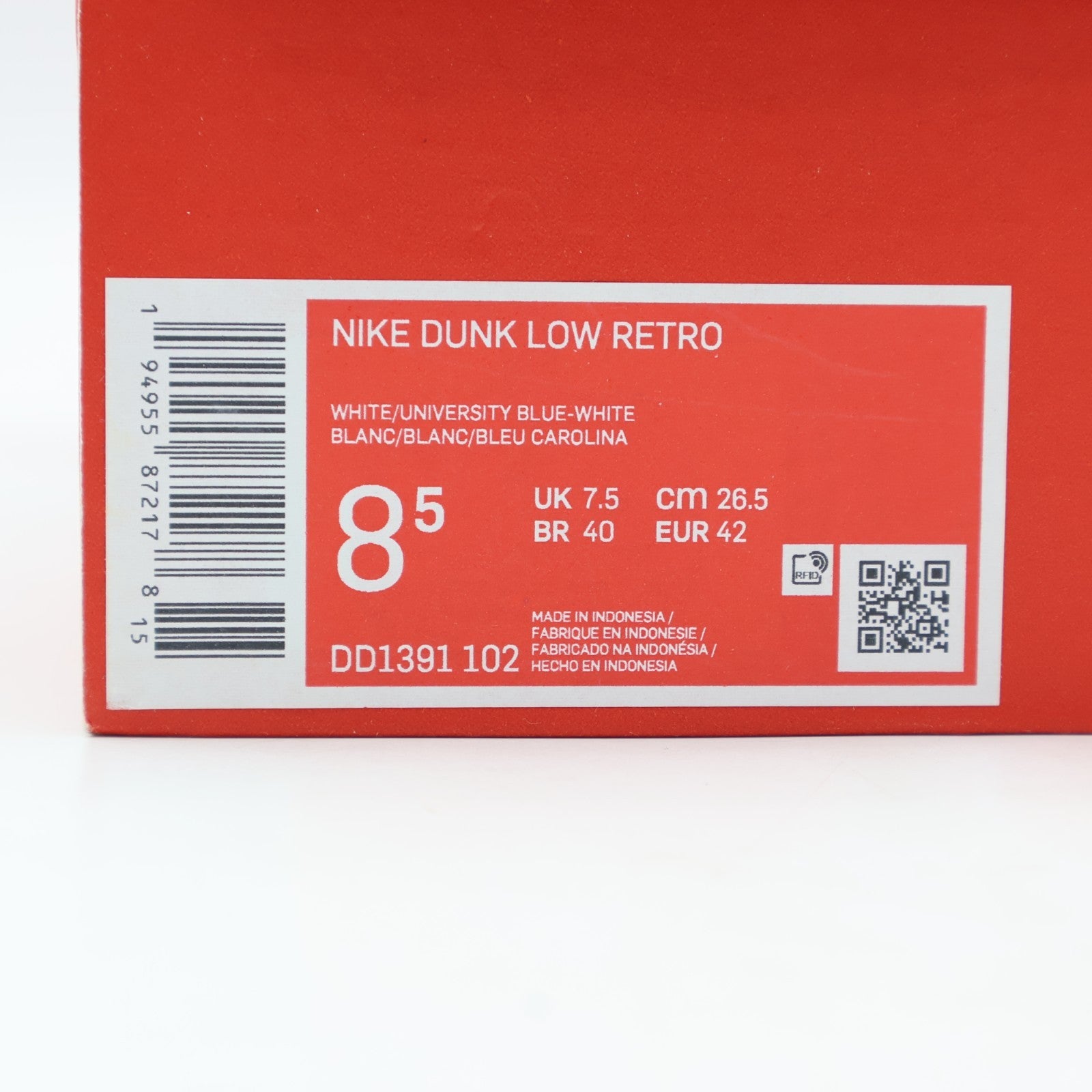 DD1391-102 Nike Dunk Low UNC University Blue White