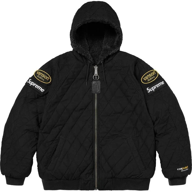Supreme x Vanson Leathers Reversible Quilted Hooded Jacket Black