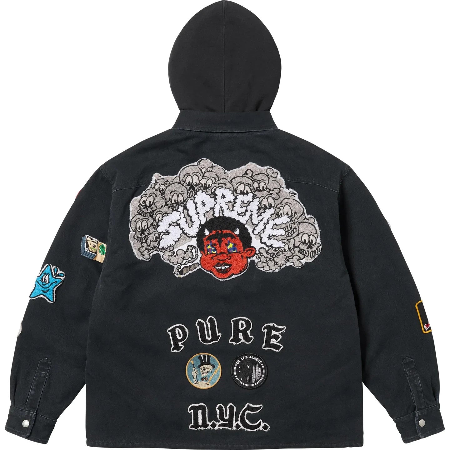 Supreme Patches Hooded Zip Up Shirt Black