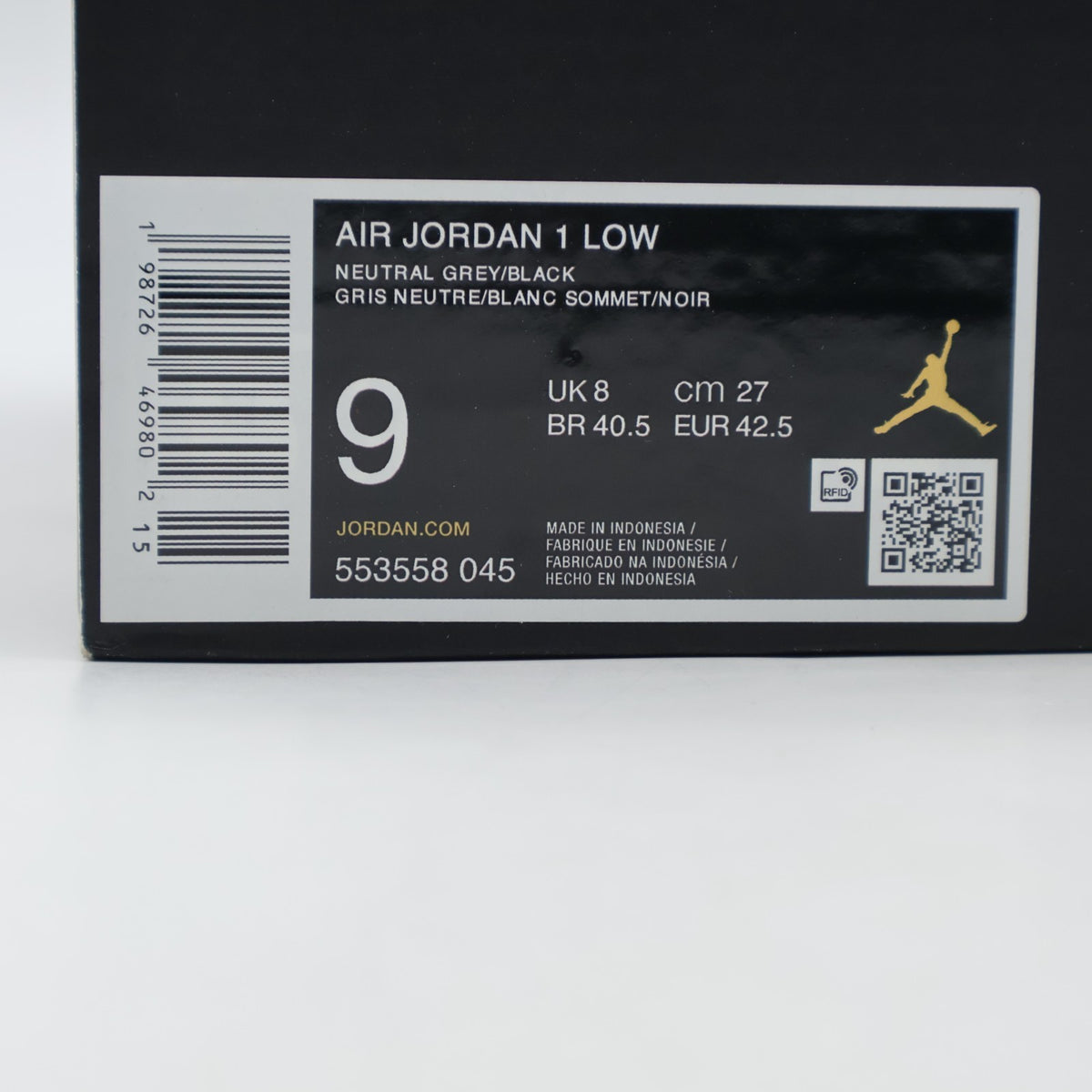 553558-045 Nike Air Jordan 1 Low Neutral Grey Infrared 23 Black (Men's)