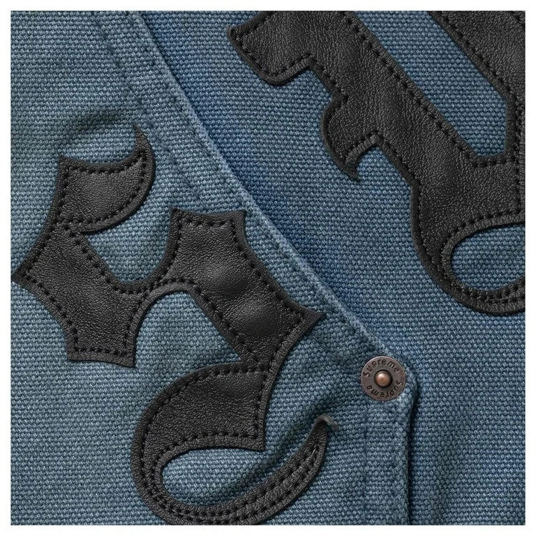 Supreme Leather Applique Hooded Work Jacket Navy
