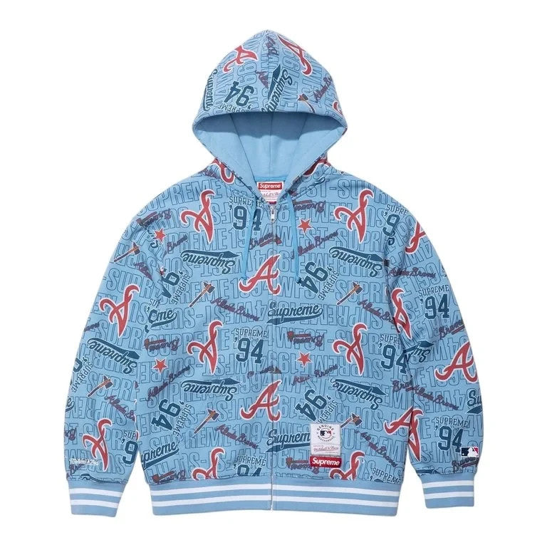Supreme x Mitchell & Ness Teams Zip Up Hooded Sweatshirt Light Blue