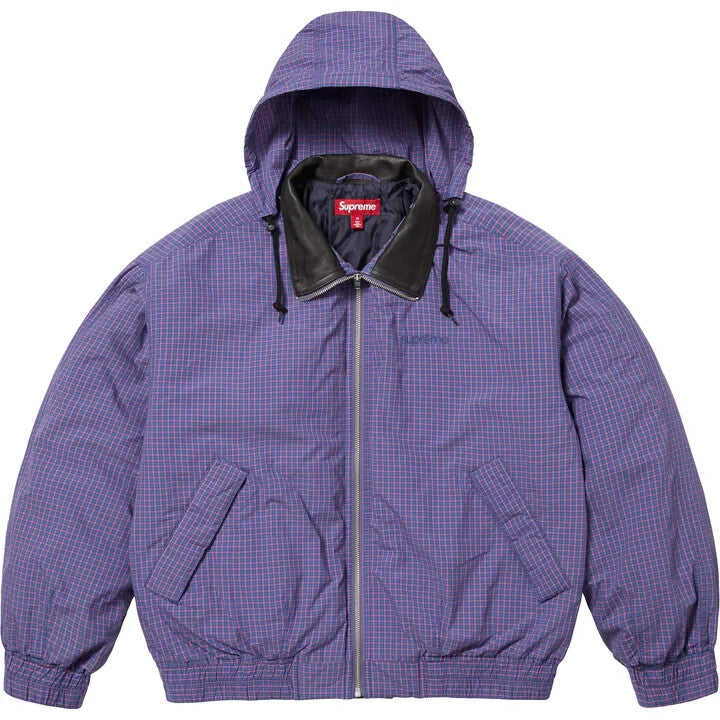Supreme Leather Collar Utility Jacket Blue Plaid