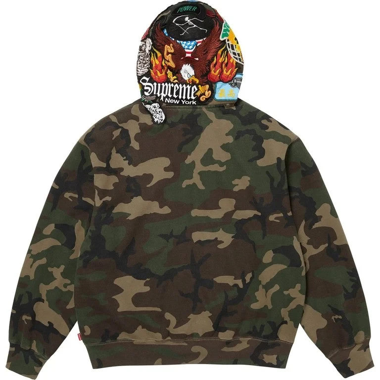 Supreme Patches Zip Up Hooded Sweatshirt Woodland Camo