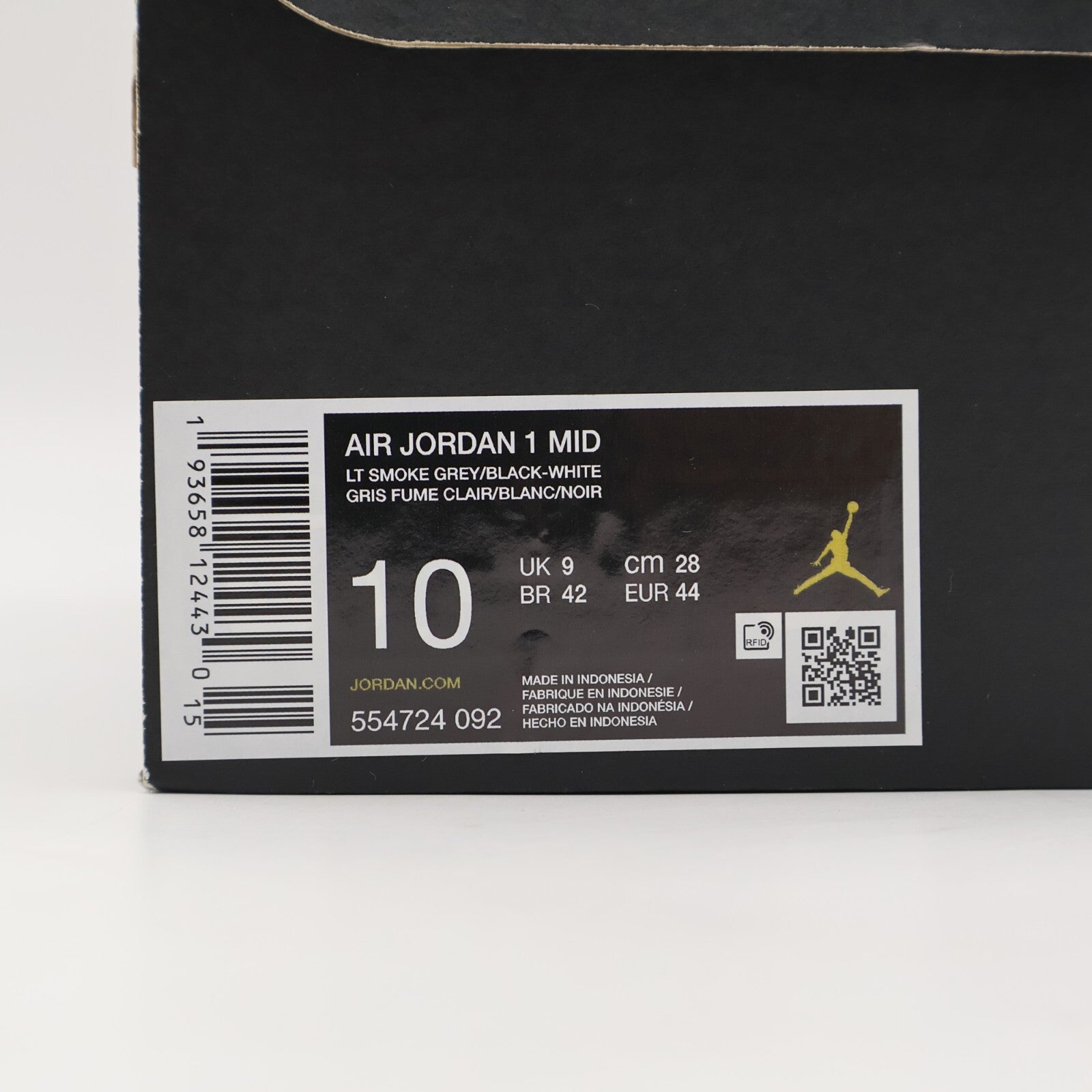 554724-092 Nike Air Jordan 1 Mid Light Smoke Grey Black White (Men's)