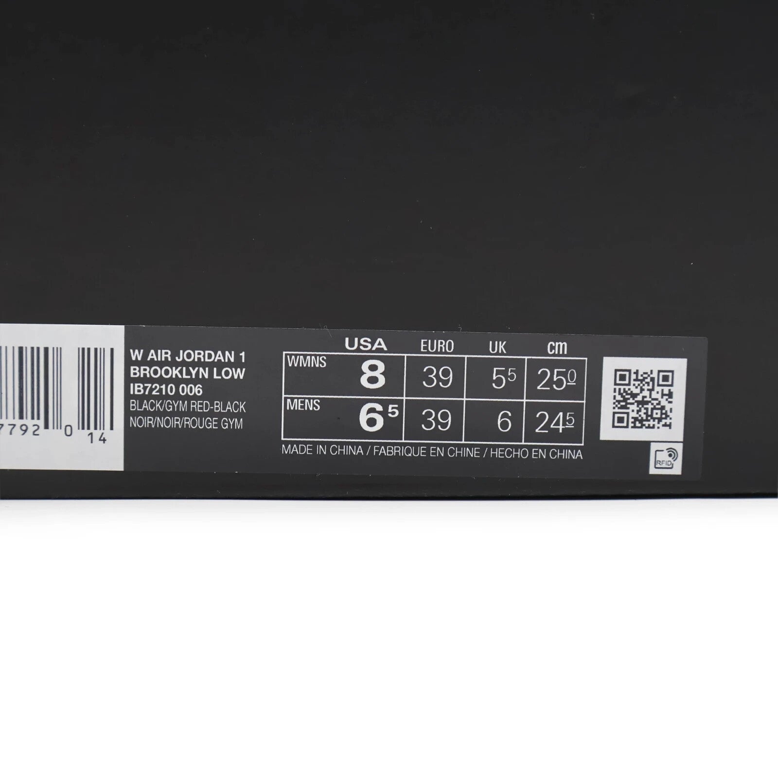 IB7210-006 Nike Air Jordan 1 Brooklyn Low Black (Women's)