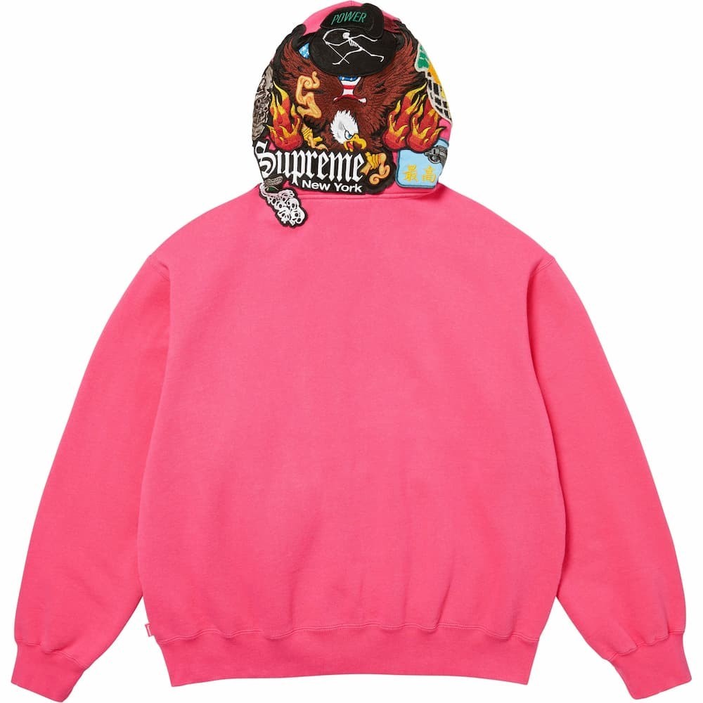 Supreme Patches Zip Up Hooded Sweatshirt Magenta