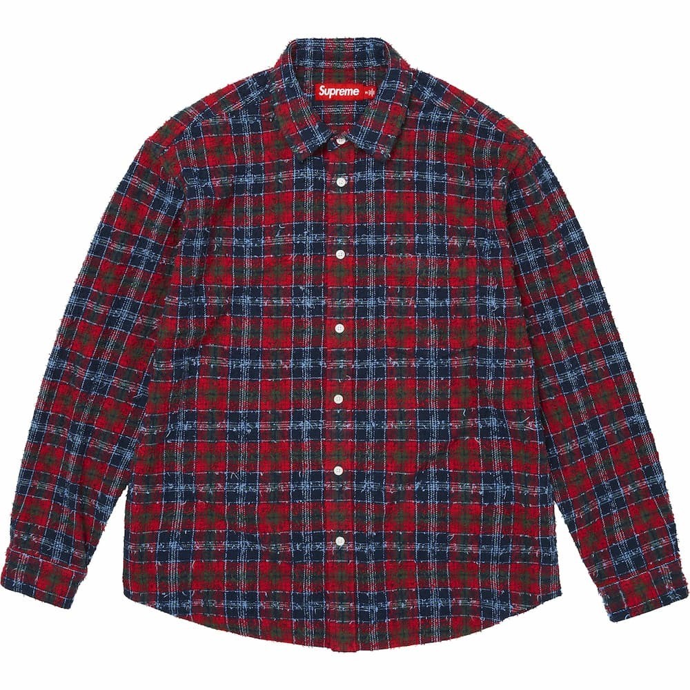 Supreme Frayed Textured Plaid Shirt Navy