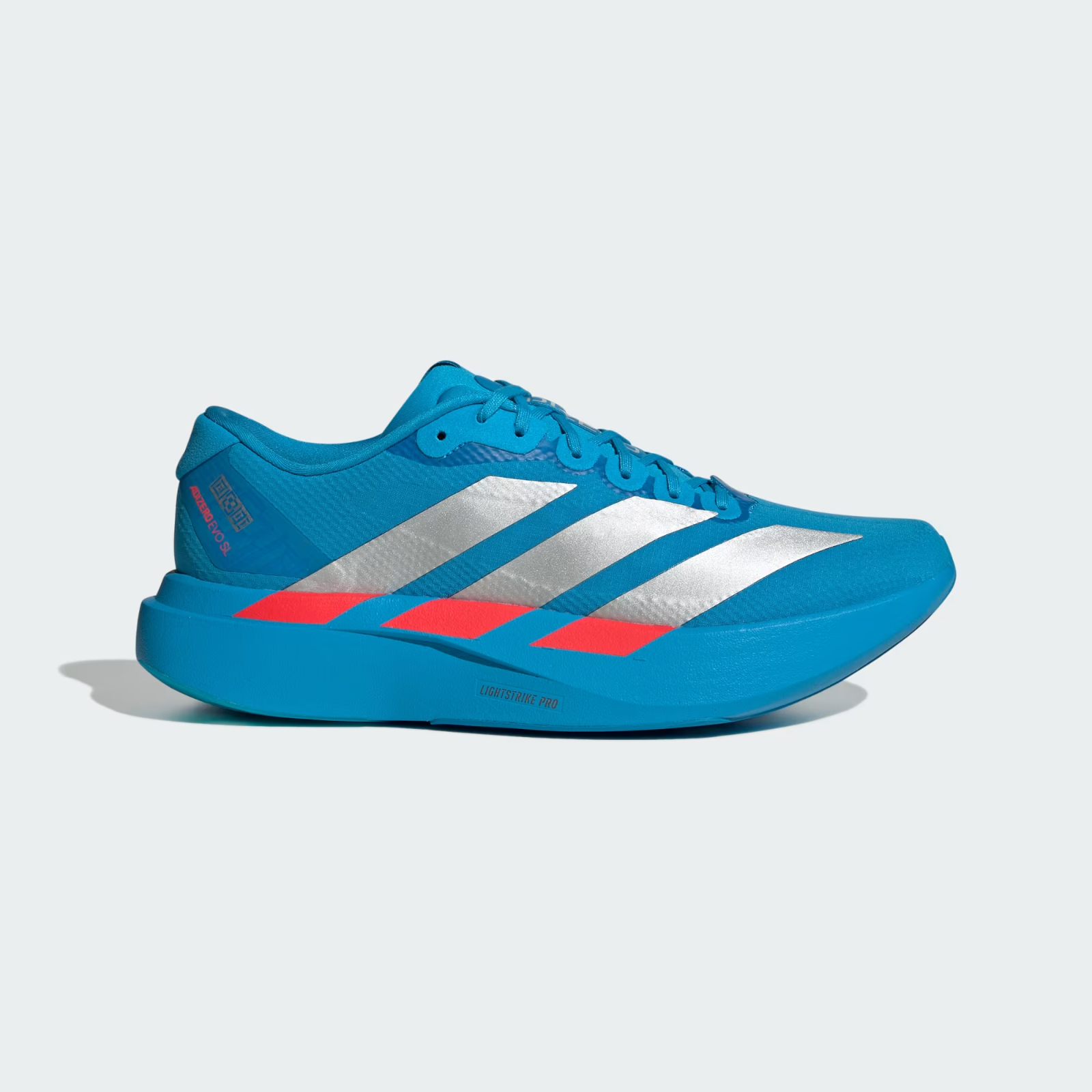 JR2023 adidas Adizero EVO SL Woven Solar Blue Silver Metallic Lucid Red (Men's)