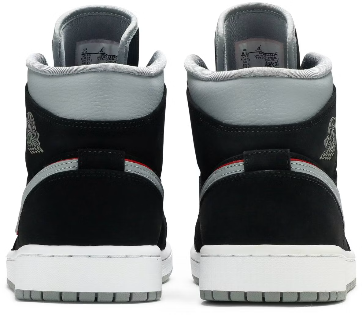 554724-060 Nike Air Jordan 1 Mid "Black Particle Grey Gym Red" (Men's)