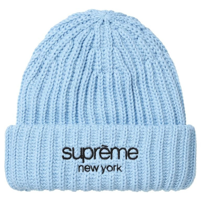 Supreme Classic Logo Chunky Ribbed Beanie Light Blue
