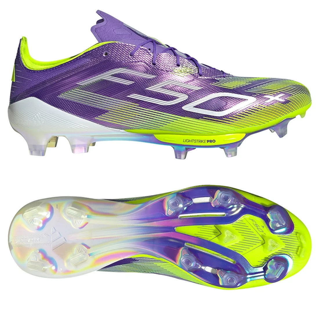 JS3211 adidas F50+ Firm Ground Boots Purple Rush Cloud White Lucid Lemon (Men's)