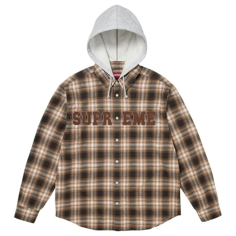 Supreme Applique Hooded Flannel Shirt Brown