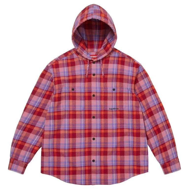 Supreme Hooded Flannel Shirt Pink