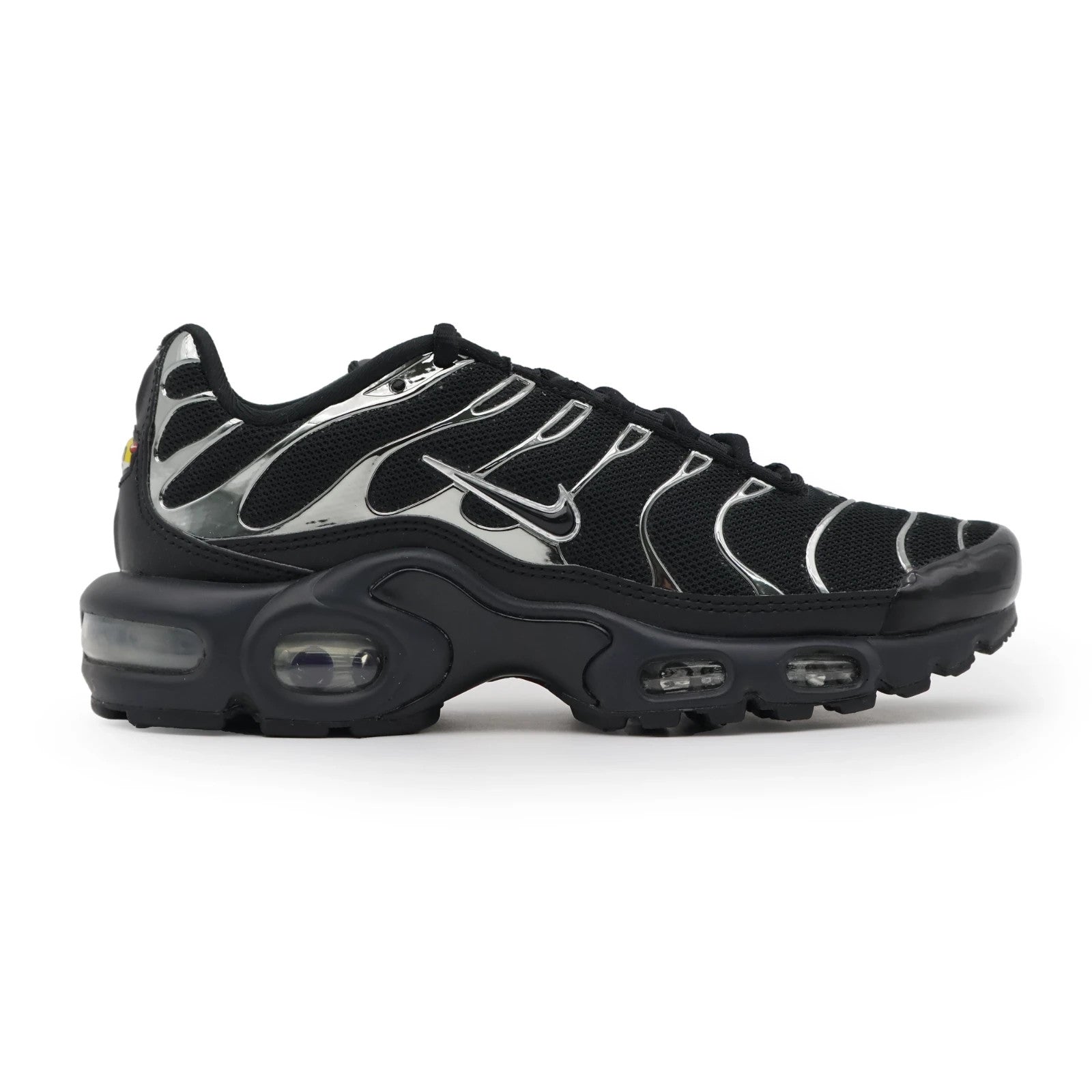HJ9743-001 Nike Air Max Plus SE Black Metallic Silver Laser Crimson Off (Women's