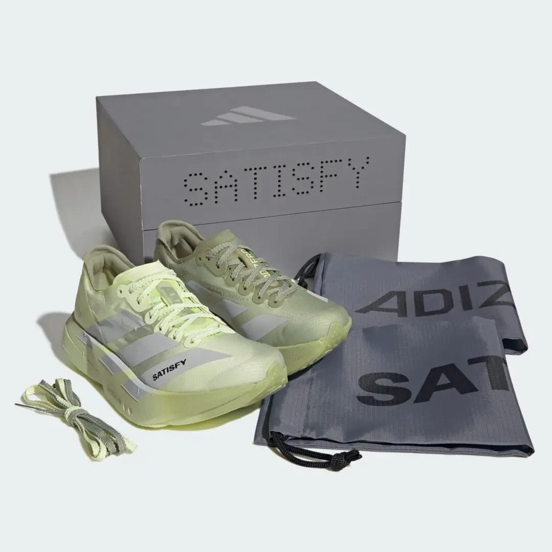 KH8441 Satisfy Ã adidas Adizero Adios Pro 4 "Tent Green/Matte Silver"