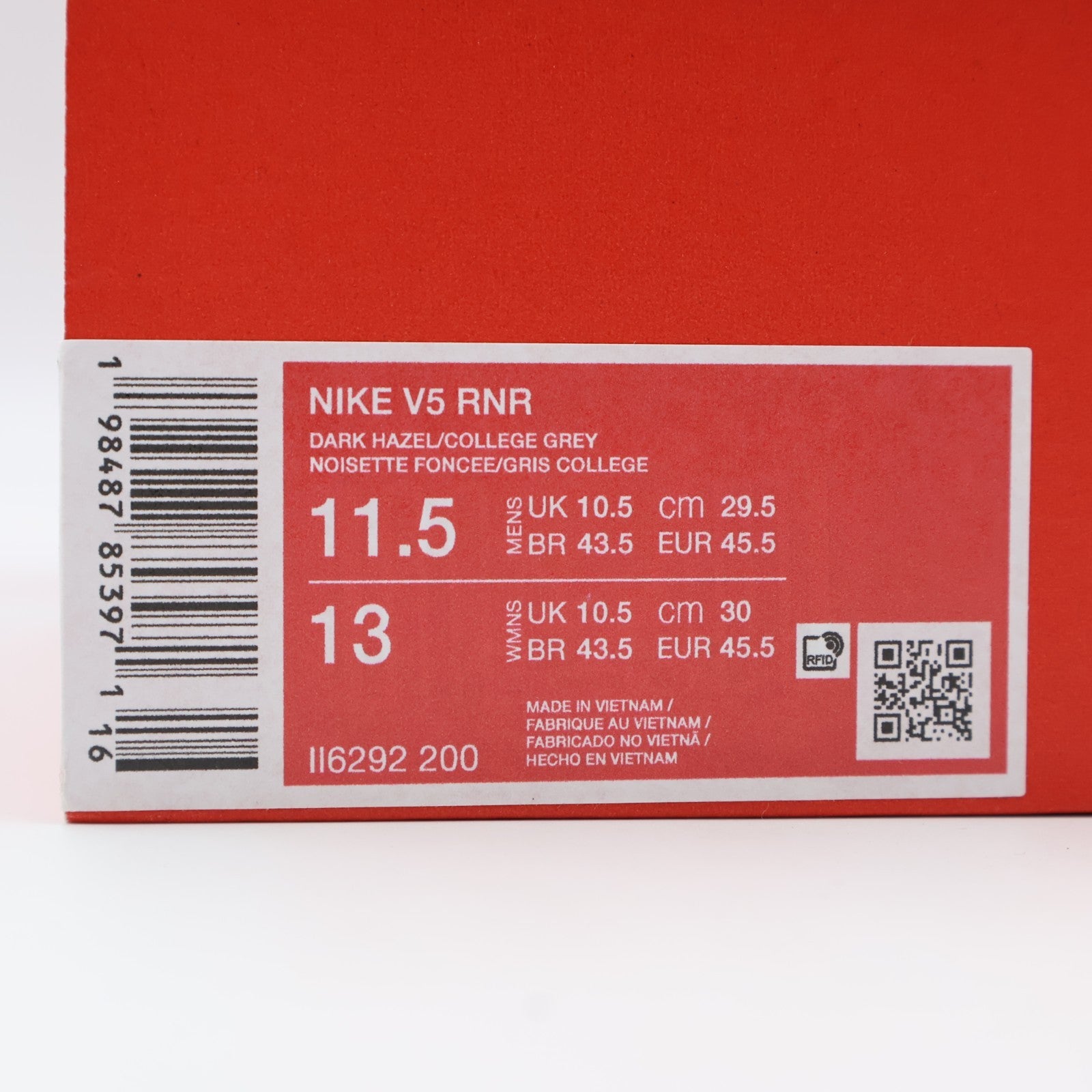 II6292-200 Nike V5 RNR Dark Hazel Cave Stone College Grey (Men's)