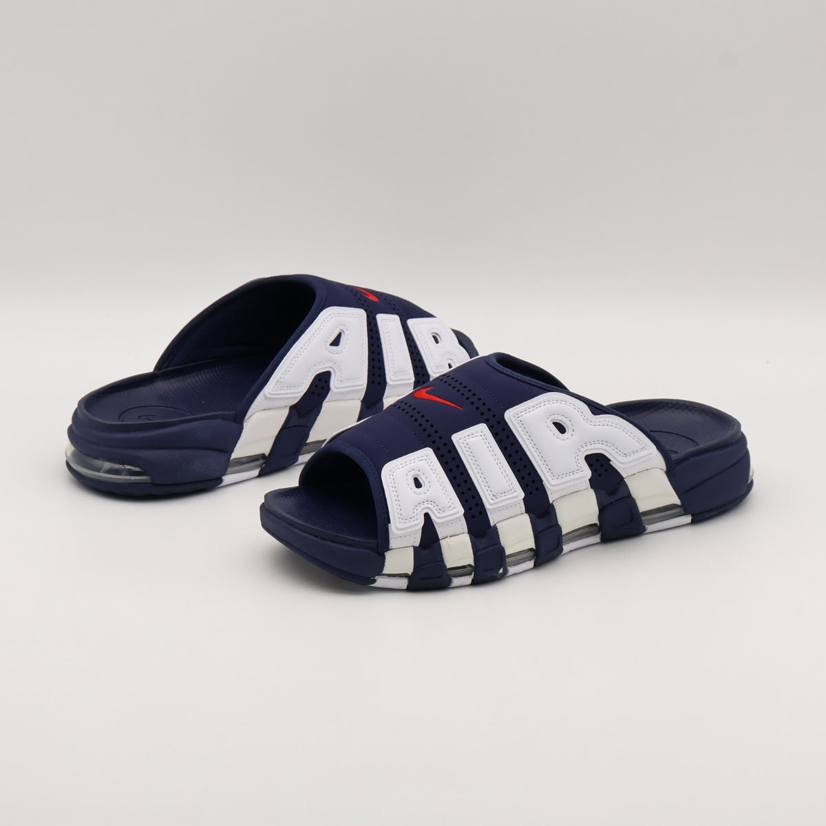 FQ8699-400 Nike Air More Uptempo Slide Olympic White Midnight Navy (Men's)