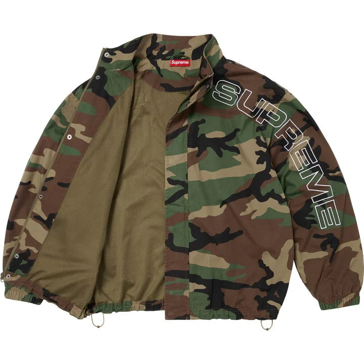Supreme Spellout Embroidered Ripstop Track Jacket Woodland Camo