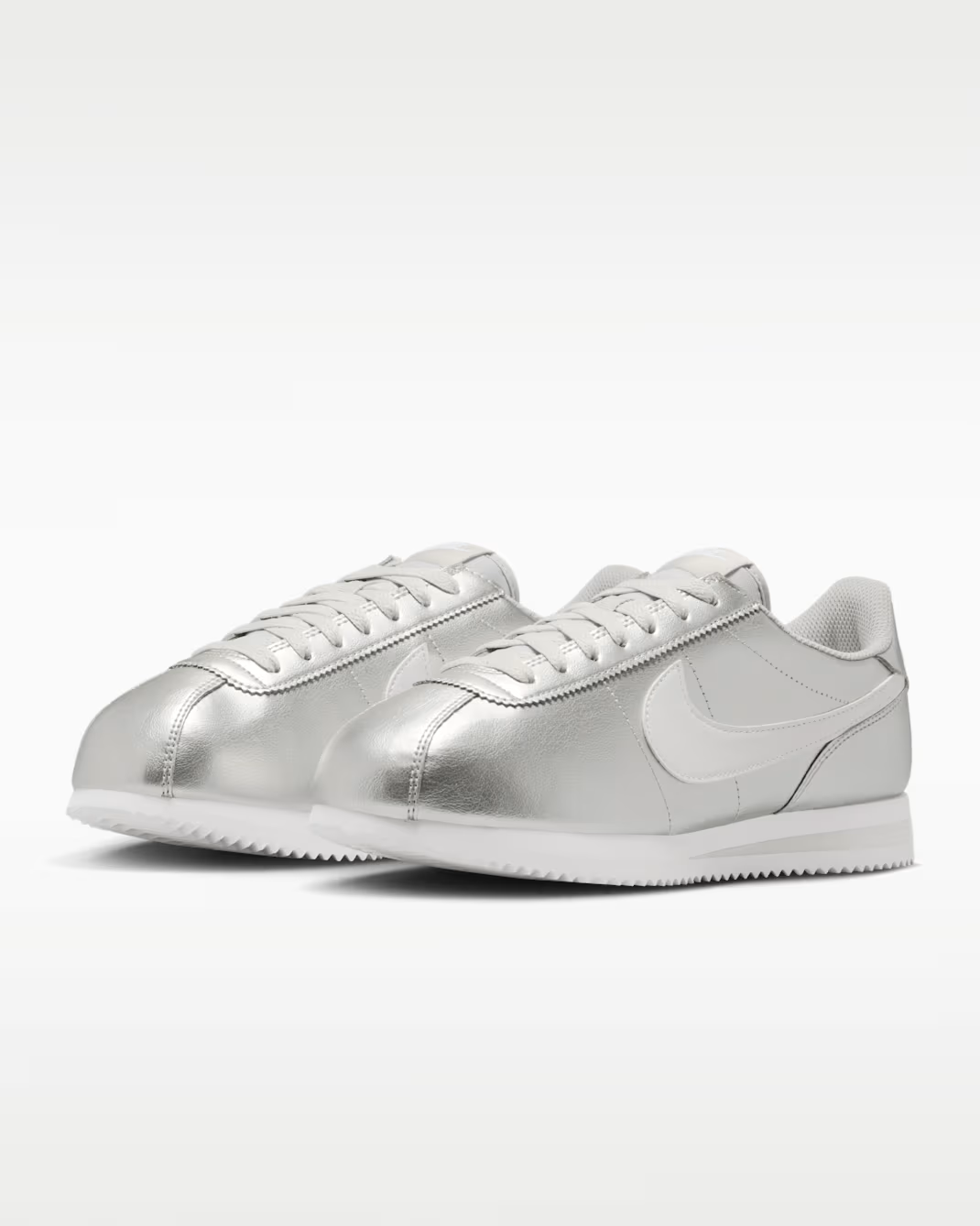 IR0042-001 Nike Cortez Metallic SilverGrey Fog White (Women's)