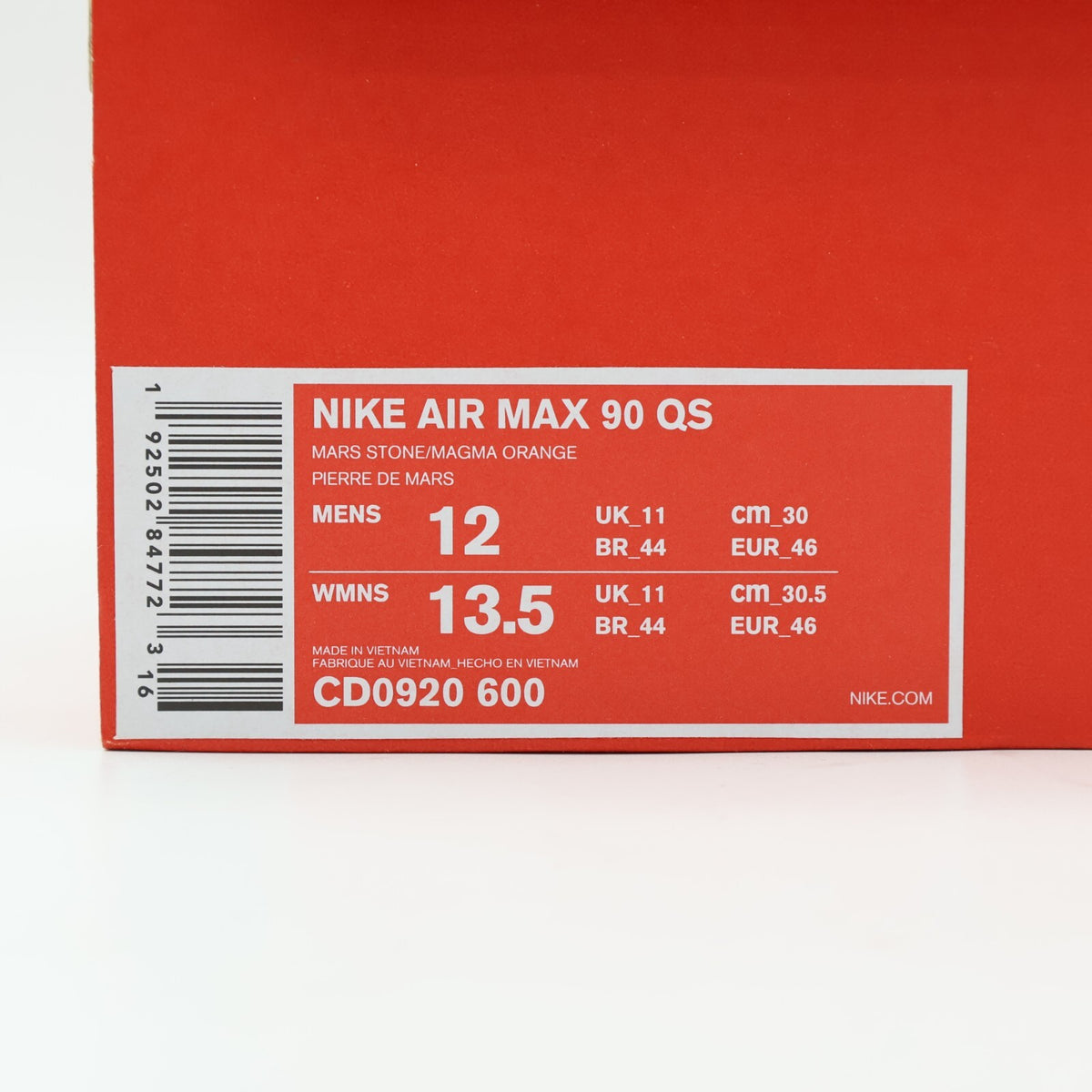 CD0920-600 Nike Air Max 90 QS Mars Landing Stone Magma Orange (Men's)