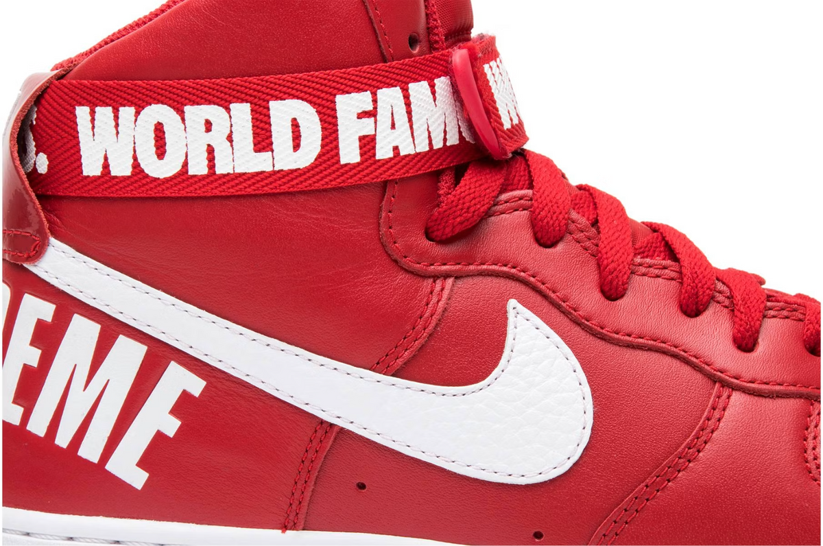 698696-610 Supreme Ã Nike Air Force 1 High World Famous "Red" (Men's)