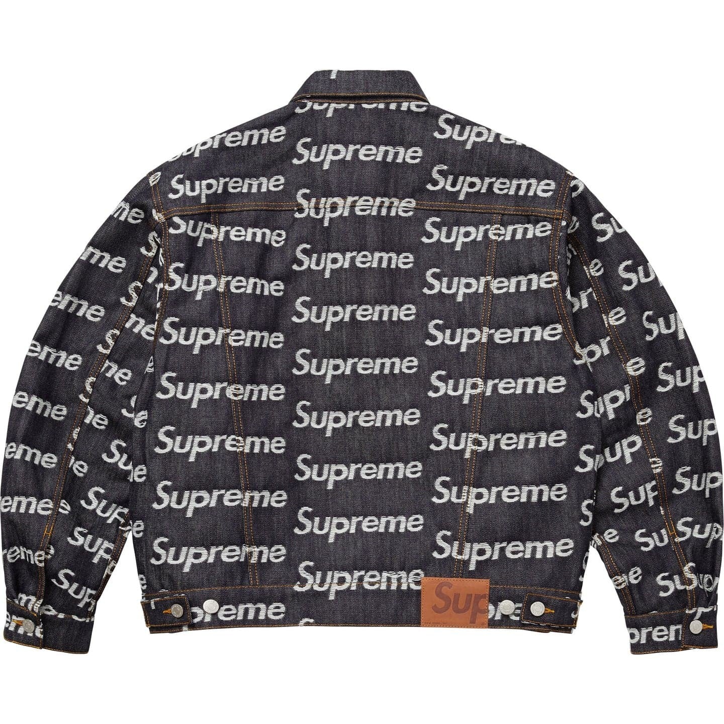 Supreme Jacquard Logos Denim Trucker Jacket Indigo