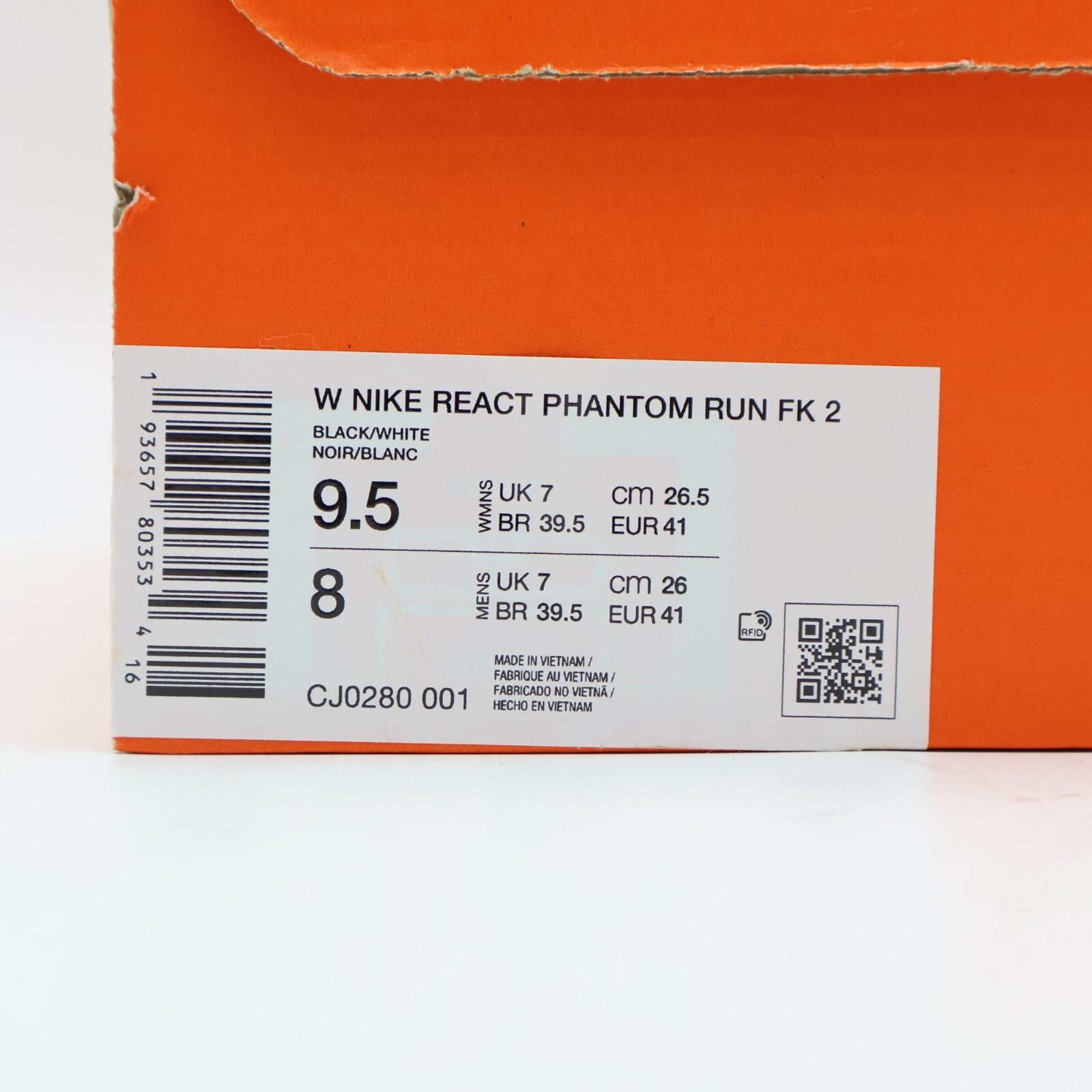 CJ0280-001 Nike React Phantom Run Flyknit 2 Black White ( Women's)