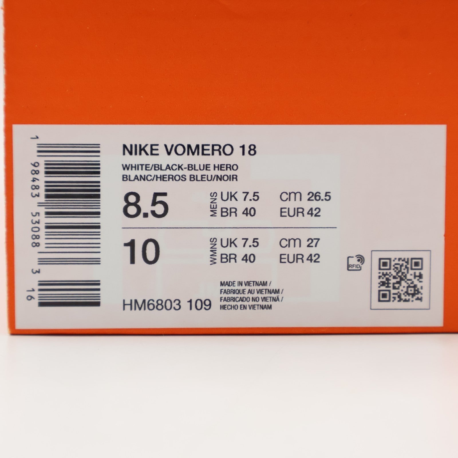 HM6803-109 Nike Vomero 18 White Blue Hero Black (Men's)