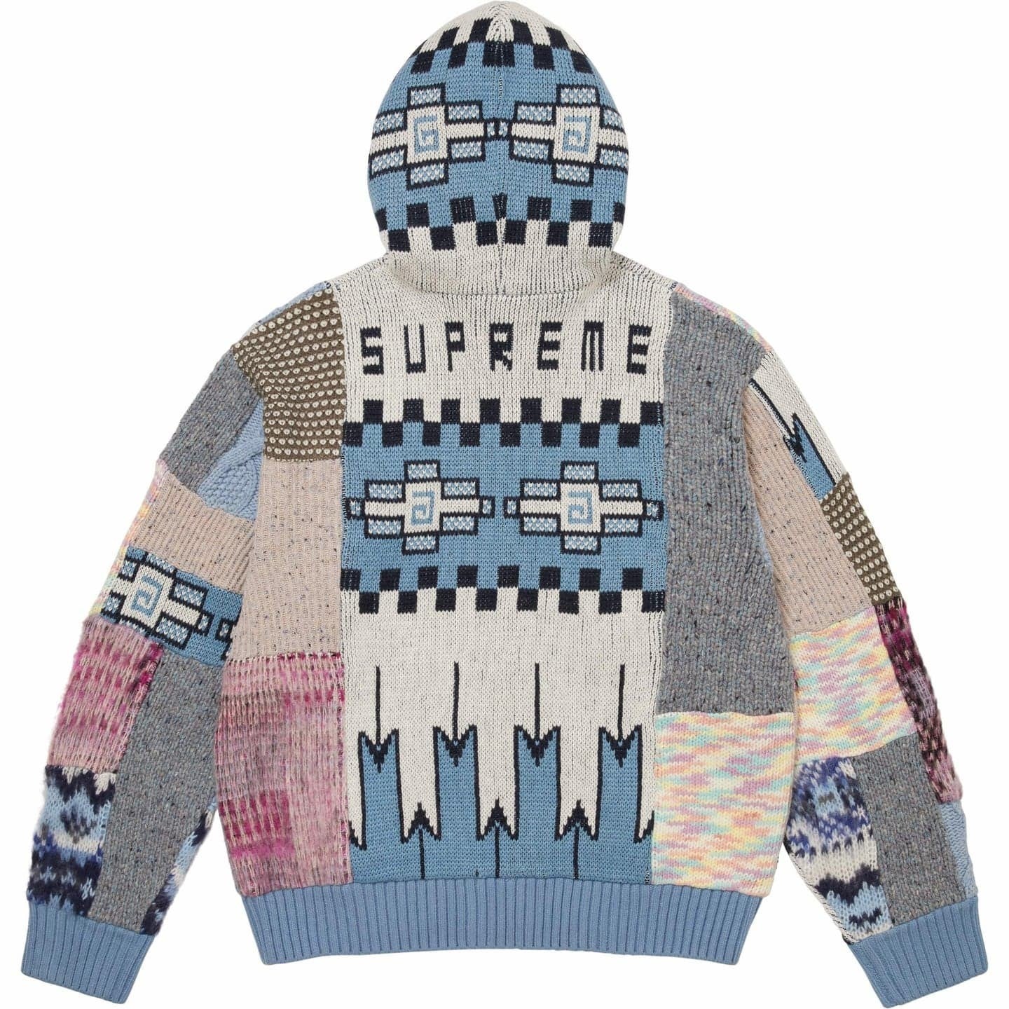 Supreme Patchwork Zip Up Hooded Sweater Light Blue