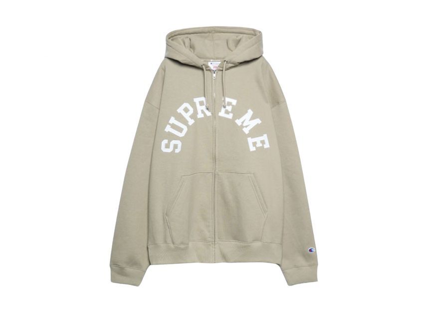 Supreme Champion Zip Up Hooded Sweatshirt Tan