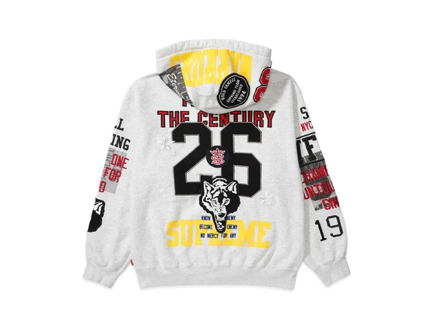 Supreme Warriors AppliquÃ© Zip Up Hooded Sweatshirt "Ash Grey"